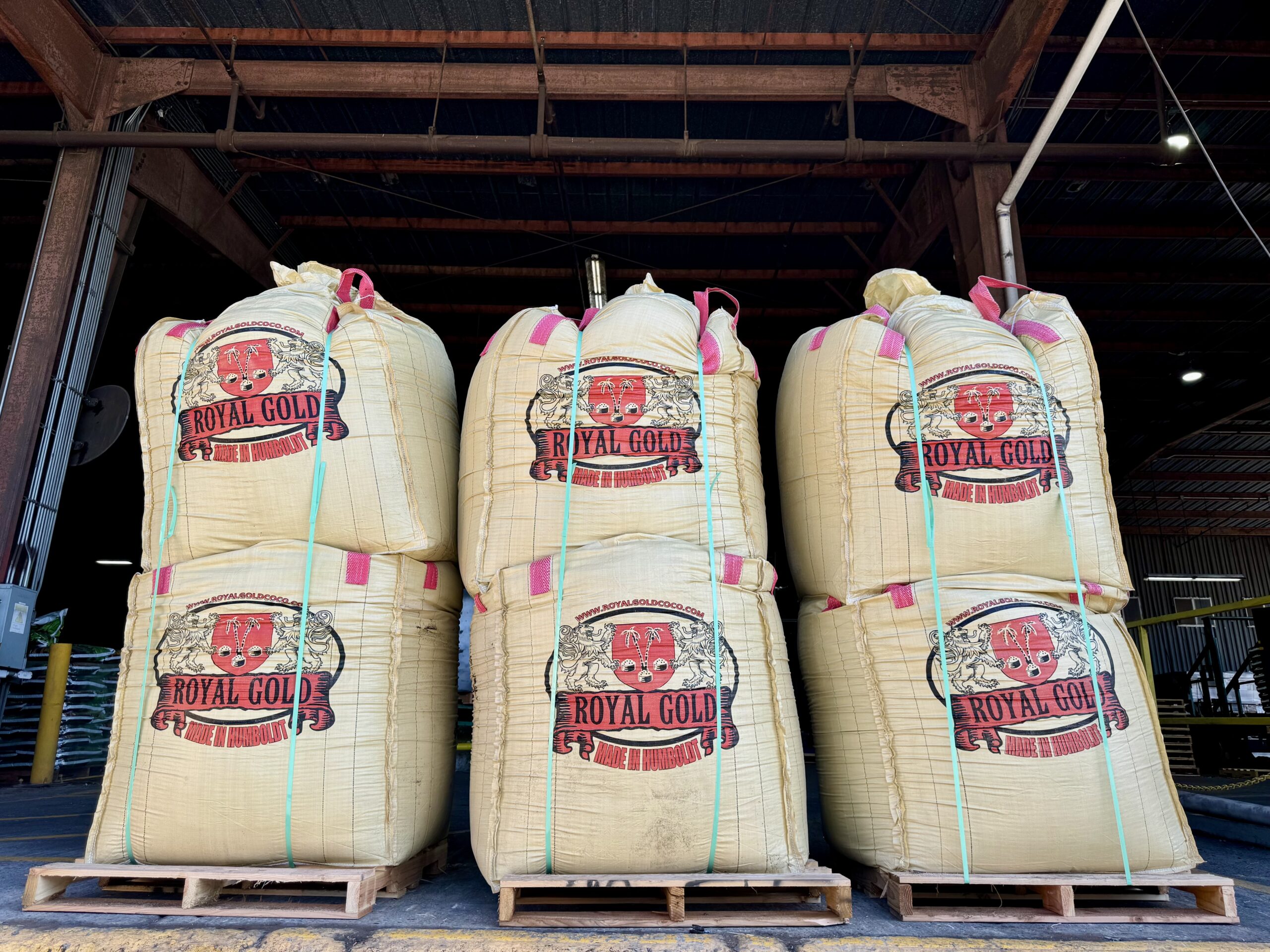 Royal Gold Bulk Soil totes stacked together.